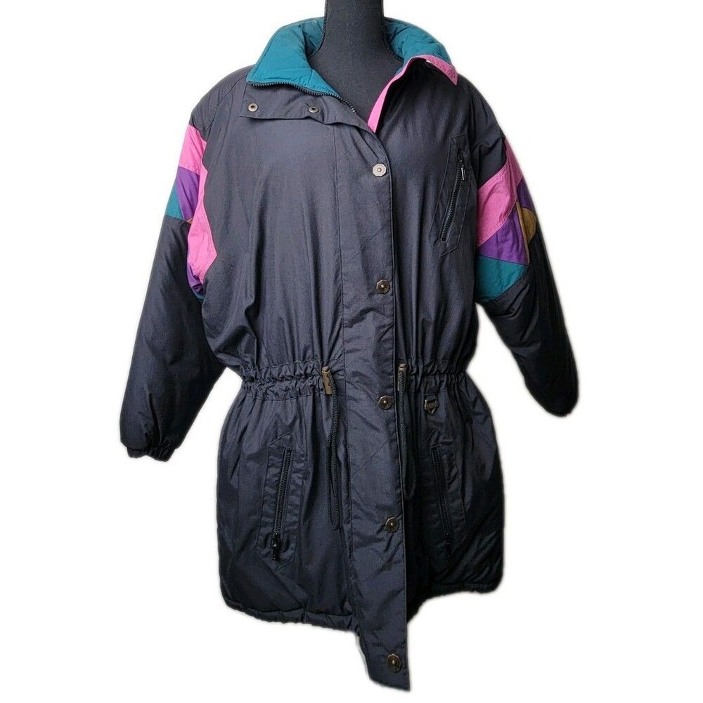 Vintage Fera Ski Jacket Women's Size 16 Front Zip Purple Gold Teal 90s Skiwear